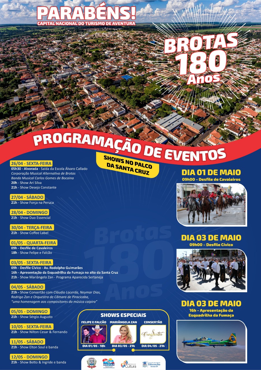 BROTAS FAZ 180 ANOS E TERÁ PROGRAMAÇÃO RECHEADA DE ATRAÇÕES