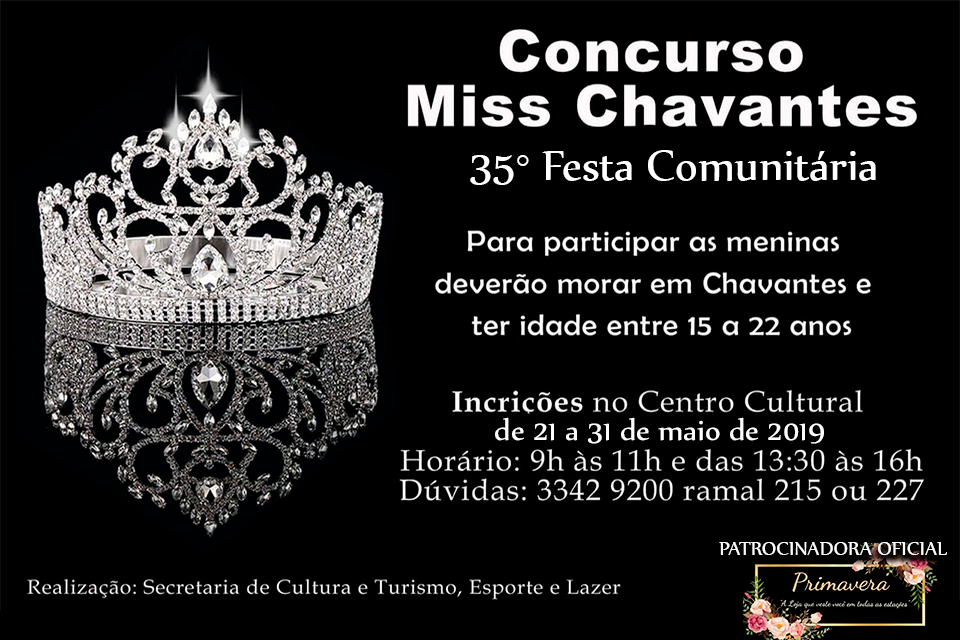 👸Estão abertas as inscrições para Miss Chavantes e Miss Irapé 2019.