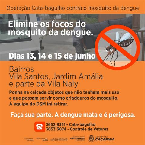 Prefeitura realiza mutirão de combate à Dengue e Cata-bagulho na Vila Santos e bairros adjacentes