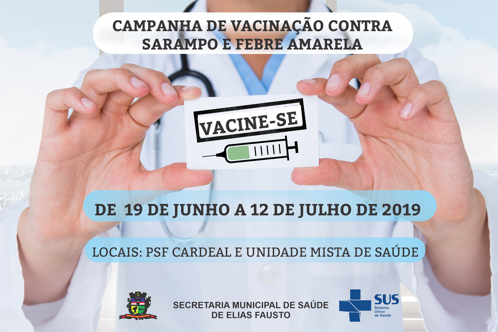 Secretaria de Saúde de Elias Fausto anuncia campanha de vacinação contra Sarampo e Febre Amarela