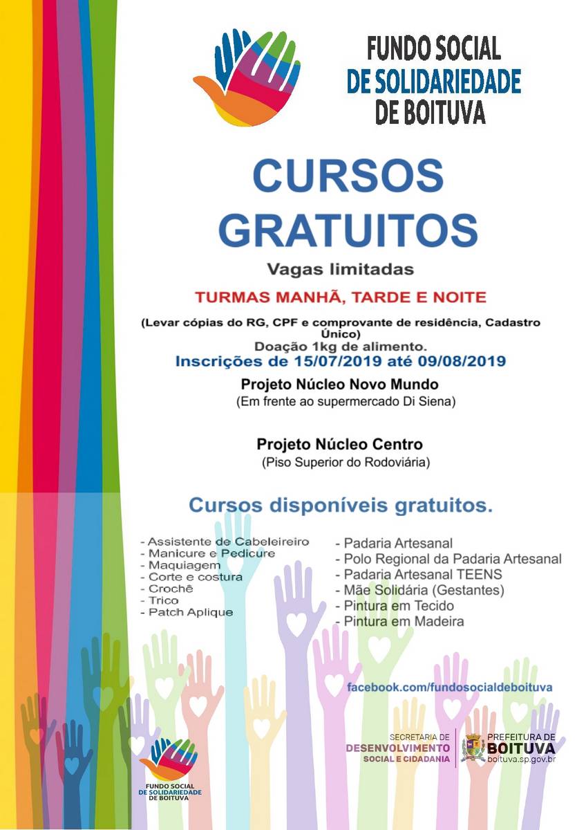 FUNDO SOCIAL ABRE VAGAS PARA CURSOS GRATUITOS