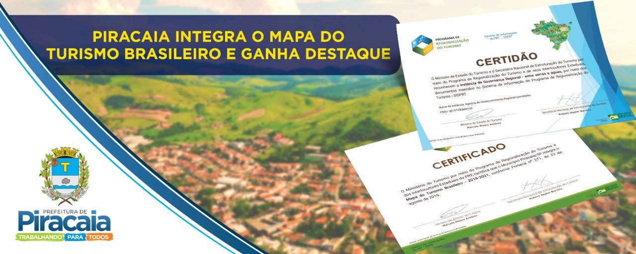 Piracaia recebe o certificado de integrante do Mapa do Turismo Brasileiro