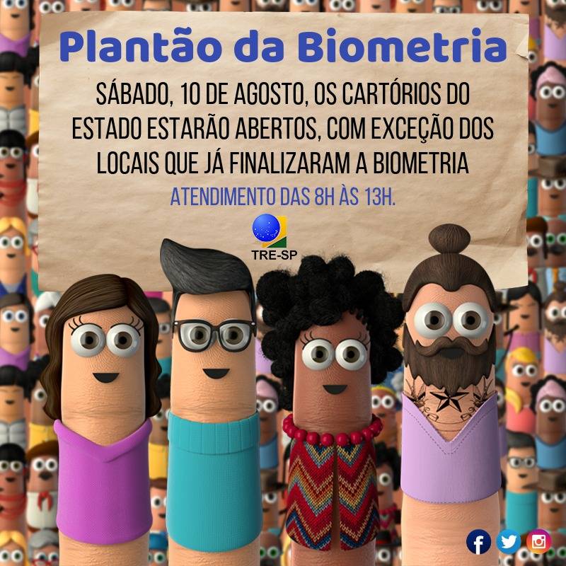 Neste sábado dia 10 de agosto teremos o plantão da Biometria no Cartório Eleitoral de Rancharia