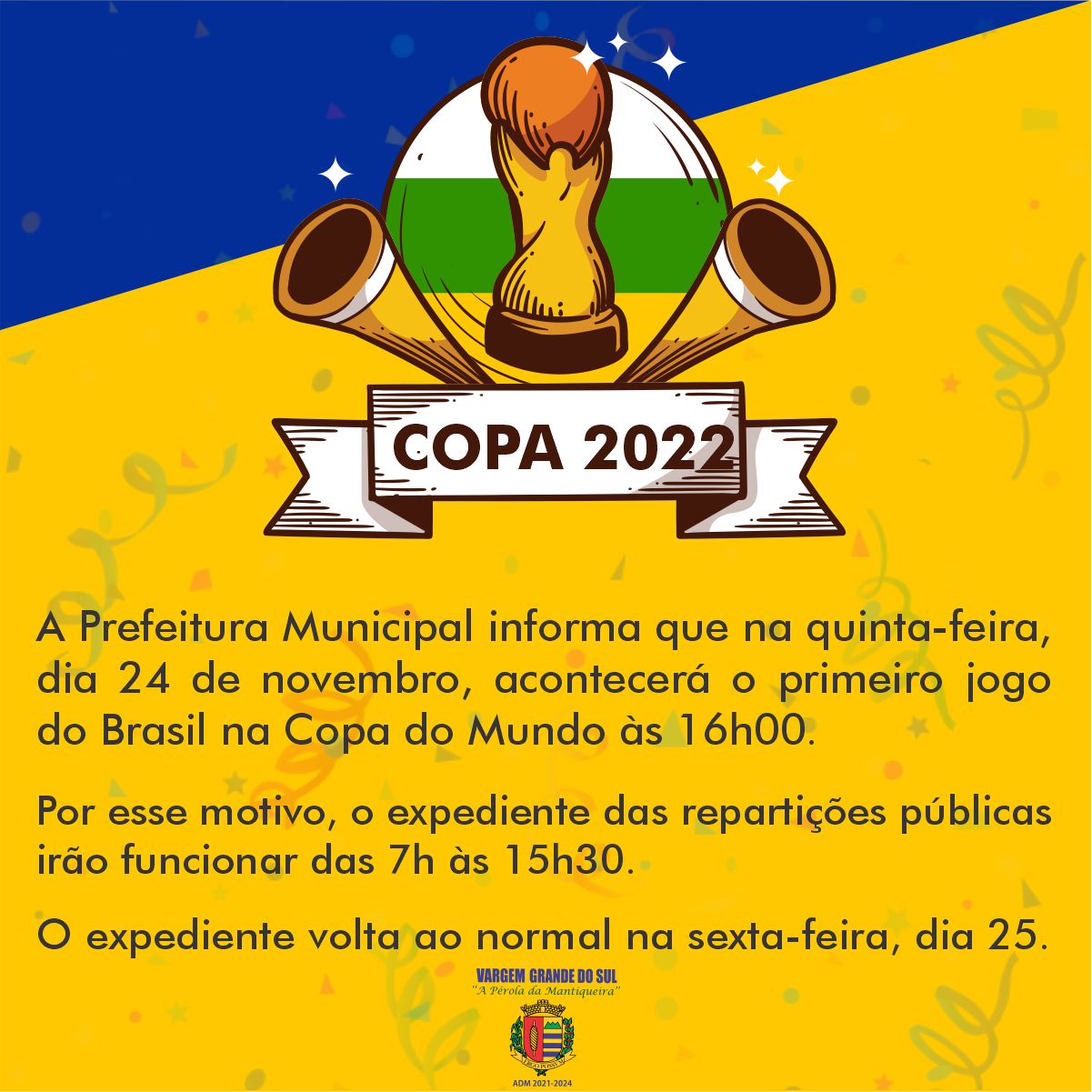 Prefeitura informa horário de atendimento nos dias de jogos do