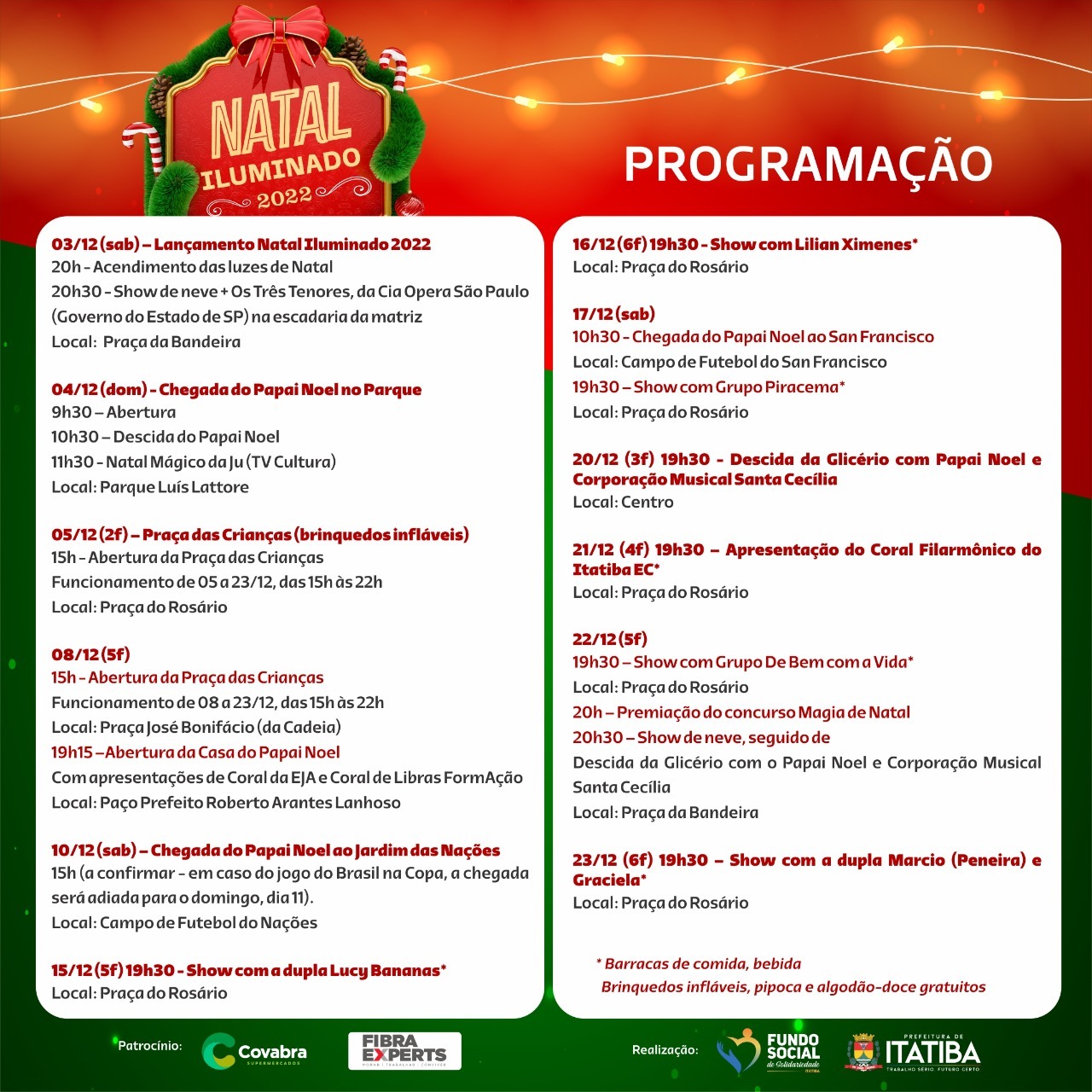 Abertura do Natal Iluminado da Prefeitura de Itatiba será neste sábado  (03/12) - Prefeitura de Itatiba
