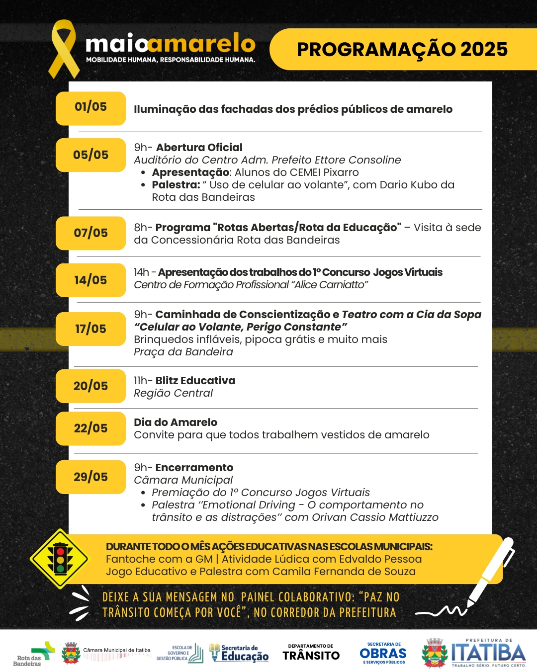 Programação Maio Amarelo 2025
