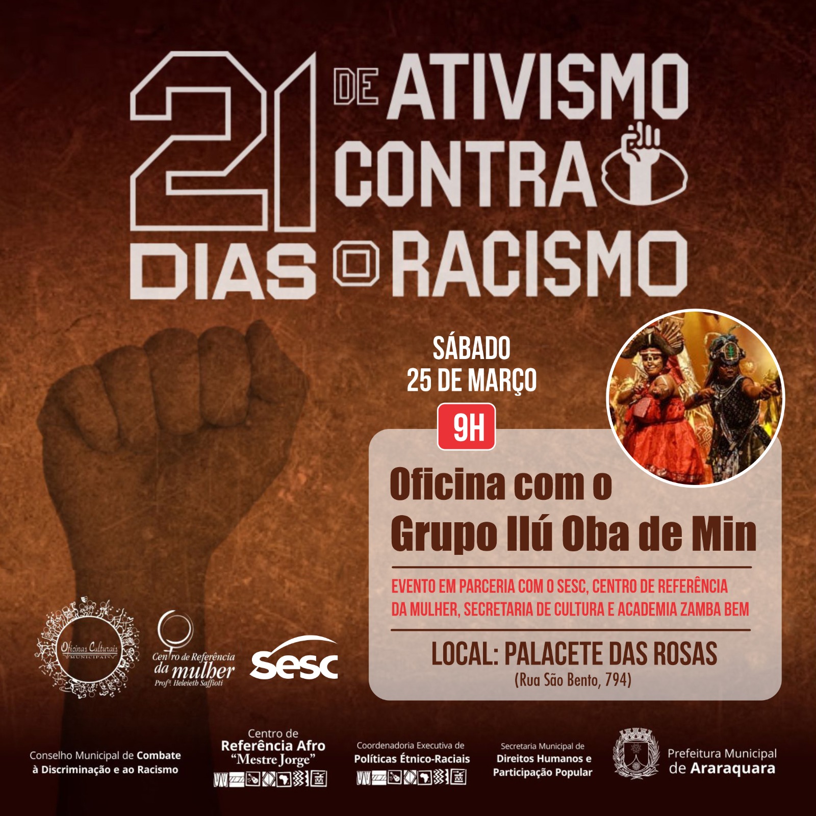 Oficina com o Grupo Ilú Oba de Min marca os 21 Dias de Ativismo contra o Racismo
