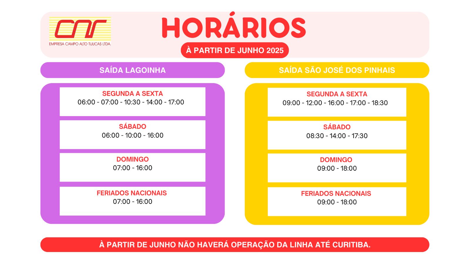 Horario Campo Alto Junho 2025