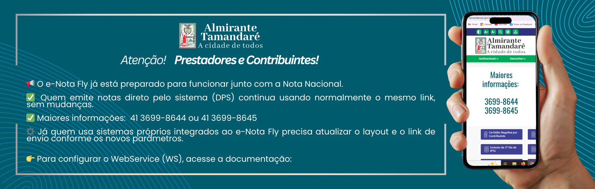 📢 ATENÇÃO, CONTRIBUINTES!  Com a nova legislação, passou a ser obrigatória a padronização das Notas Fiscais de Serviço Eletrônicas (NFS-e) em todo o país.  A Prefeitura Municipal de Mata informa que é fundamental acessar e seguir o Manual de Integra