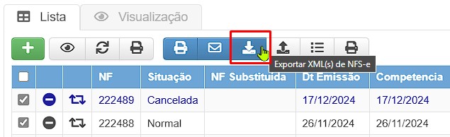 Exportar xml de NFS-e