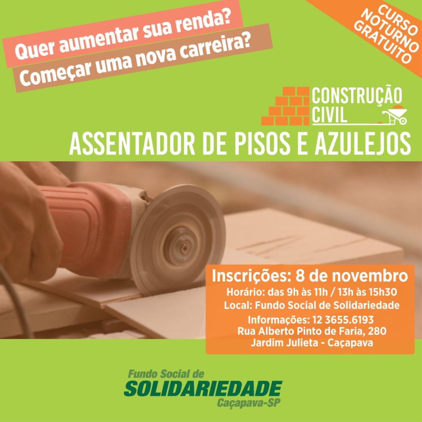 Fundo Social de Solidariedade de Caçapava oferece 20 vagas em curso de assentador de pisos e azulejos