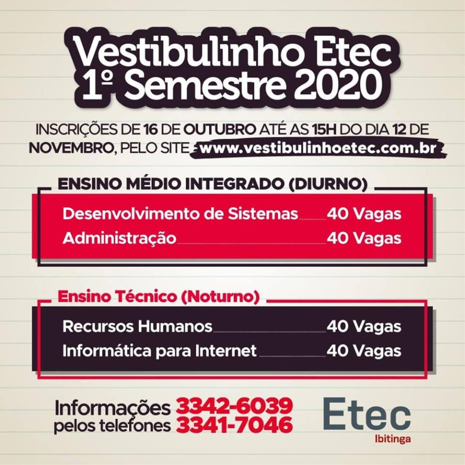 ETEC está com inscrições abertas para vestibulinho