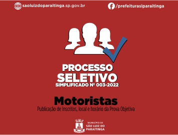 Processo Seletivo Simplificado nº 003/2022 - Motoristas