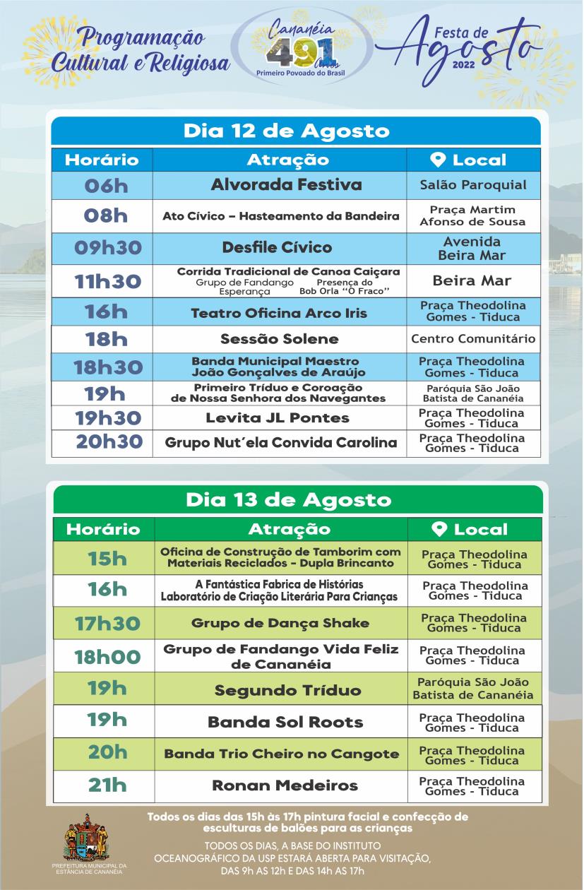 12 - 13 - Programçaõ religiosa e cultural Festa de Agosto 2022 - definida