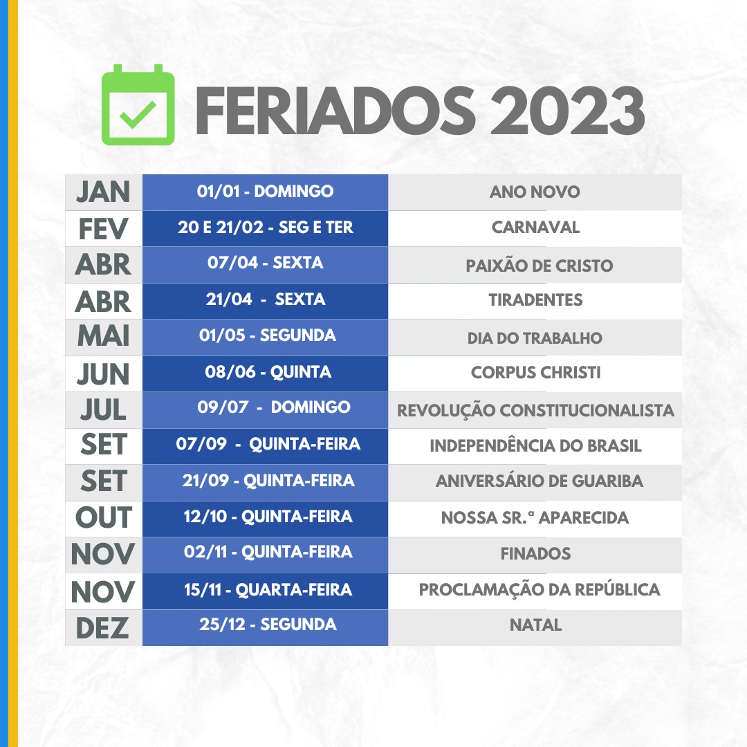 Feriados 2023 Prefeitura De Guariba 5985