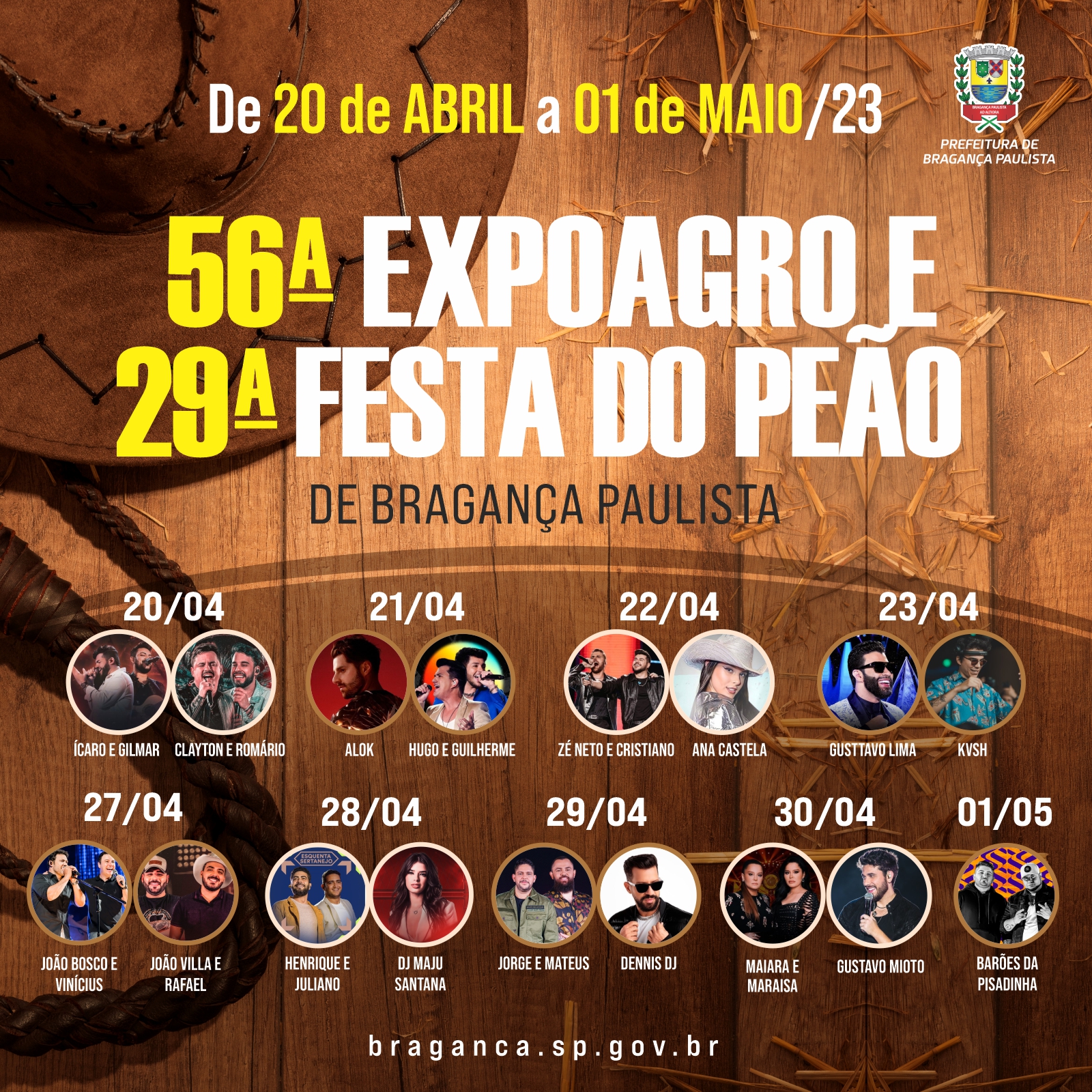 Atrações para a 29ª Festa do Peão em Bragança Paulista. (Foto: Reprodução/ Redes Sociais)