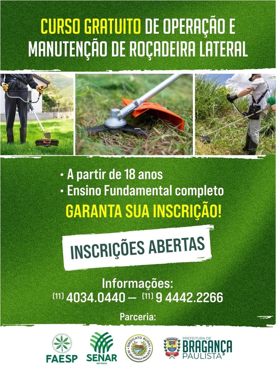 Inscri&ccedil;&otilde;es abertas para o curso gratuito de Opera&ccedil;&atilde;o e Manuten&ccedil;&atilde;o de Ro&ccedil;adeira Lateral (2)