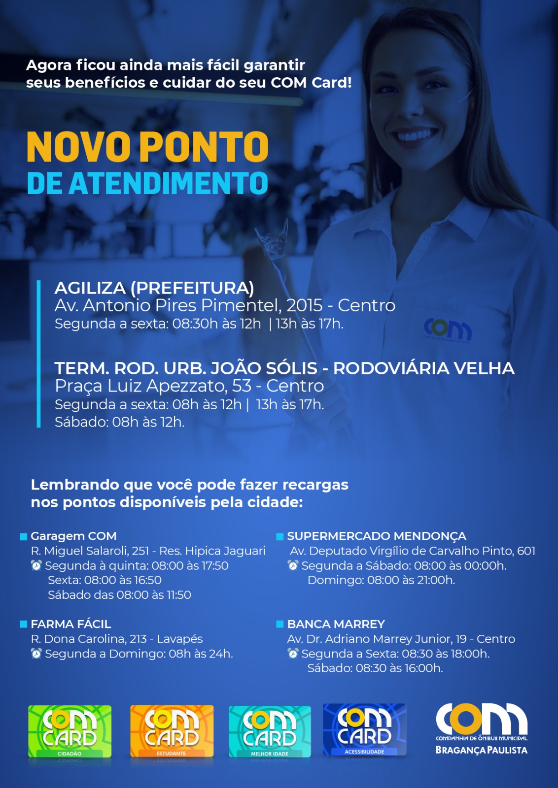 Novos pontos de atendimento para cart&otilde;es de transporte p&uacute;blico come&ccedil;am a funcionar em Bragan&ccedil;a Paulista