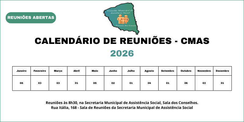 Calendário de reuniões CMAS - 2026