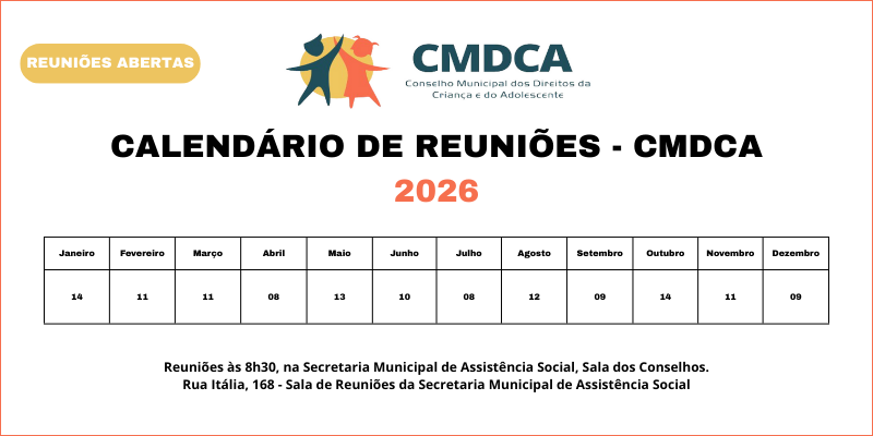Calendário de reuniões CMDCA - 2026