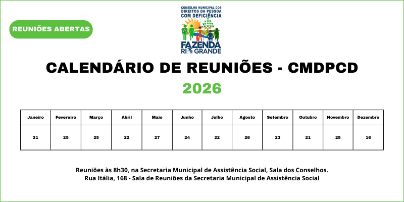 Calend&aacute;rio de reuni&otilde;es CMDPCD - 2026