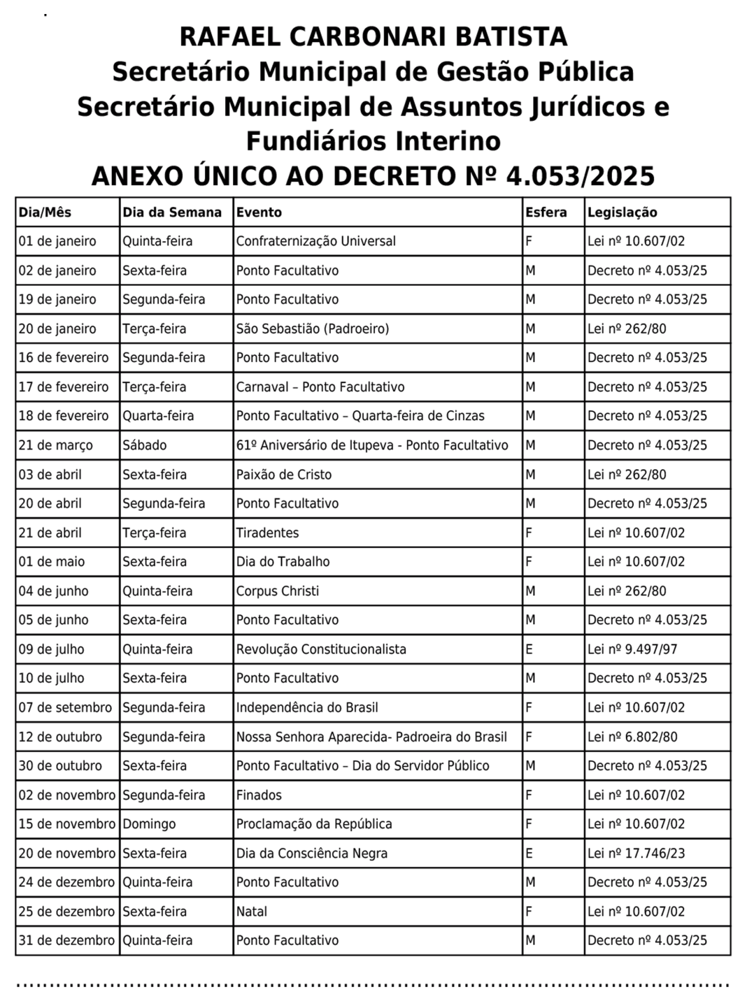 Feriados e Pontos Facultativos 2026