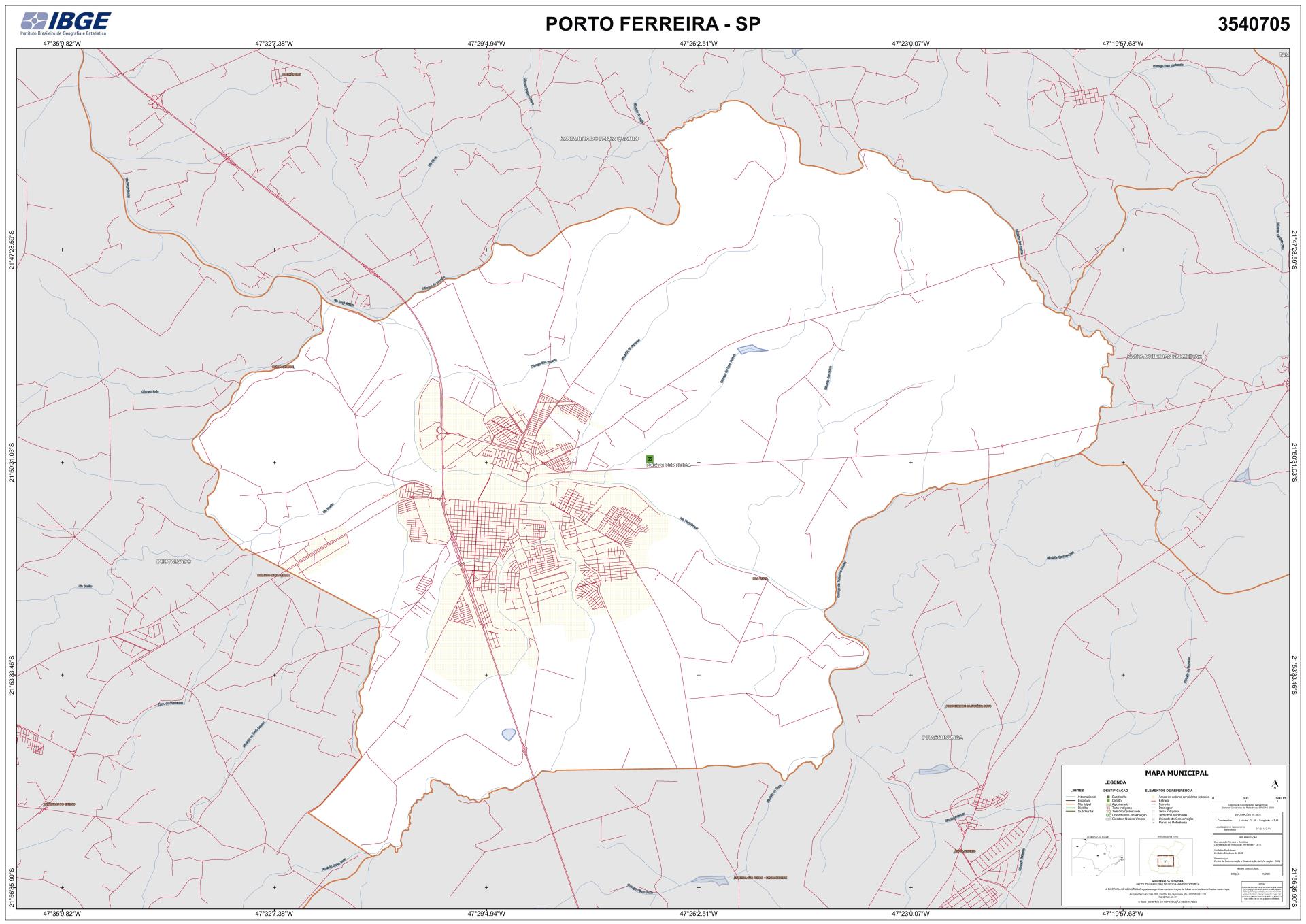Mapa Porto Ferreira IBGE 2020