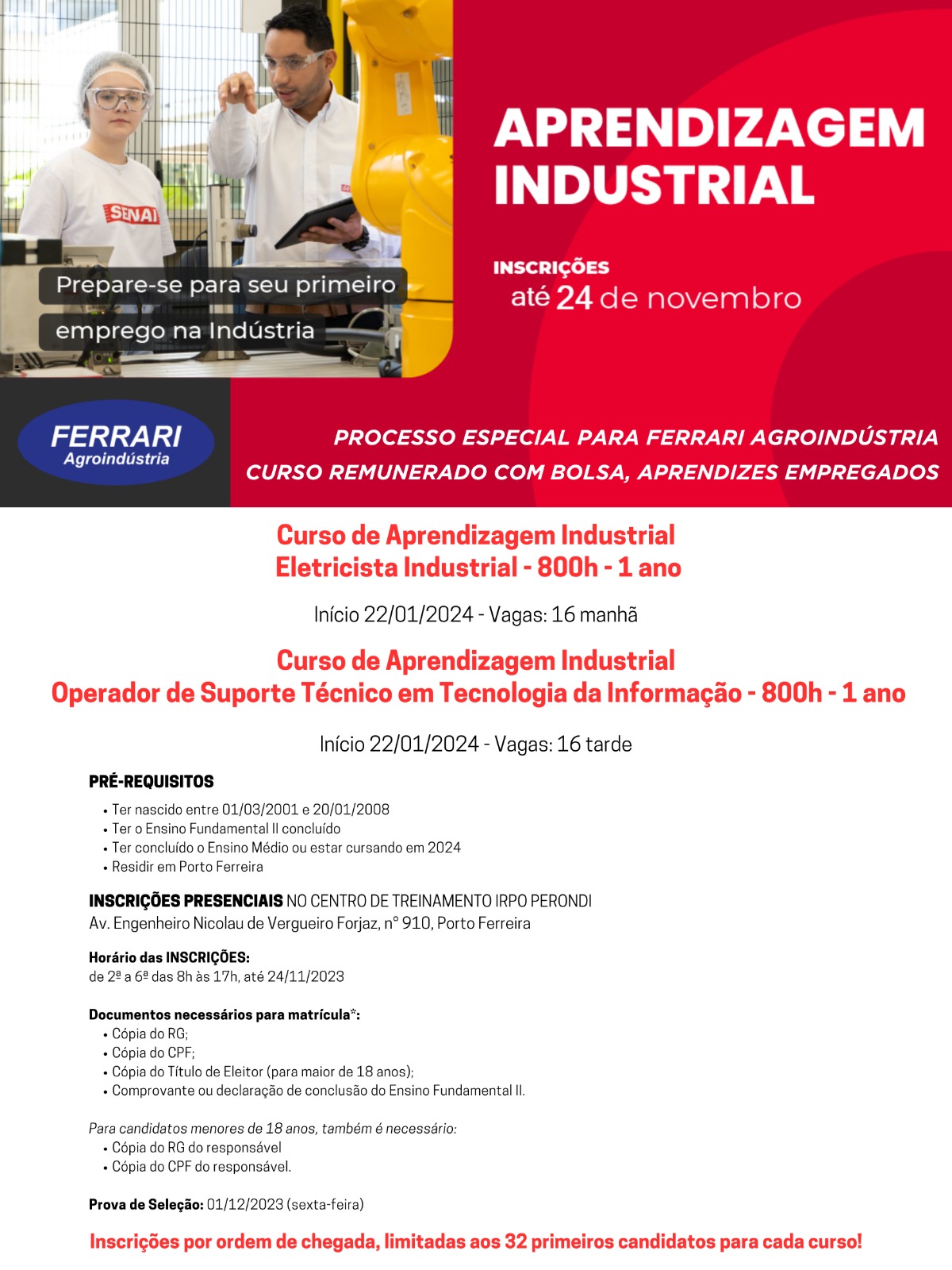 Release 808-2023 - curso aprendizagem industrial ferrrari senai irpo