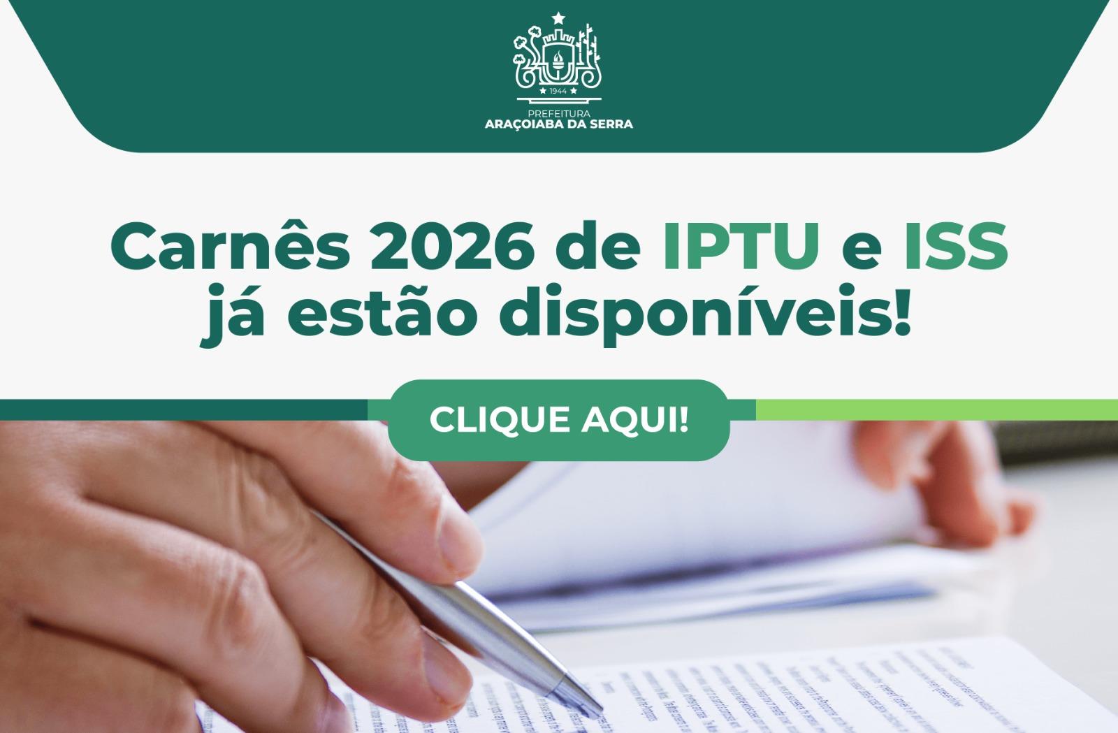 CARNÊS 2026 DE IPTU E ISS JÁ ESTÃO DISPONÍVEIS