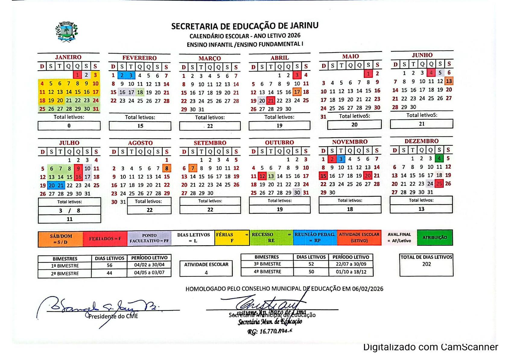 Calend&aacute;rio Fund. e Infantil