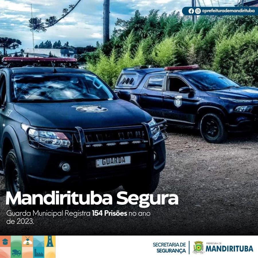 MANDIRITUBA SEGURA - GUARDA MUNICIPAL REGISTRA 154 PRISÕES NO ANO DE 2023.