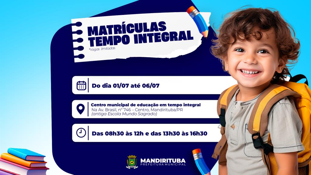Matrículas para o Programa Escola em Tempo Integral seguem abertas em Mandirituba