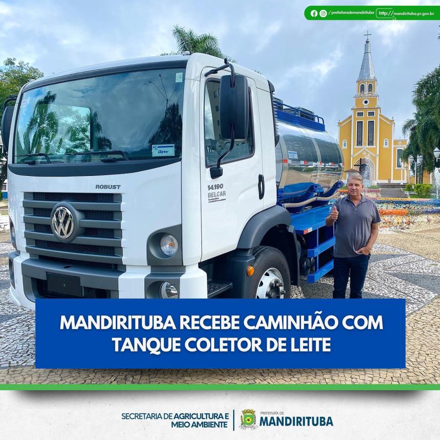 MANDIRITUBA RECEBE CAMINHÃO COM TANQUE COLETOR DE LEITE