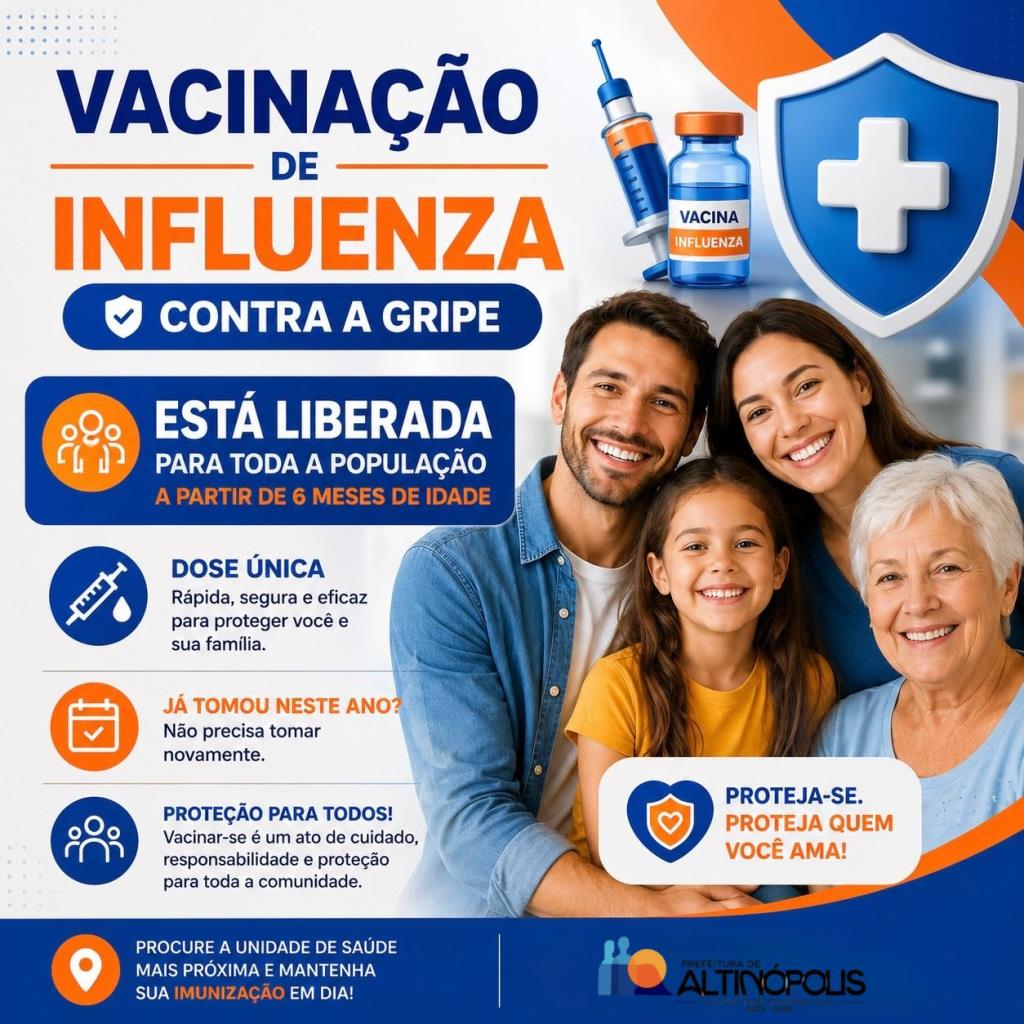 💙🧡 VACINAÇÃO CONTRA A INFLUENZA LIBERADA PARA TODA A POPULAÇÃO! 🧡💙