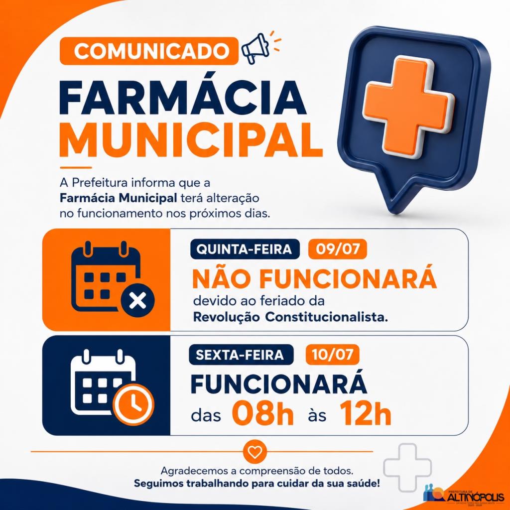 💊 Comunicado | Farmácia Municipal