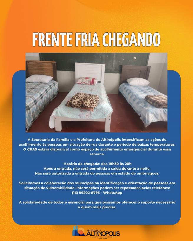 FRENTE FRIA | ACOLHIMENTO ÀS PESSOAS EM SITUAÇÃO DE RUA