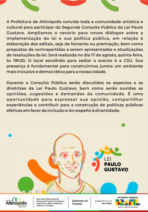 Cadastramento Cultural referente a Lei Paulo Gustavo.