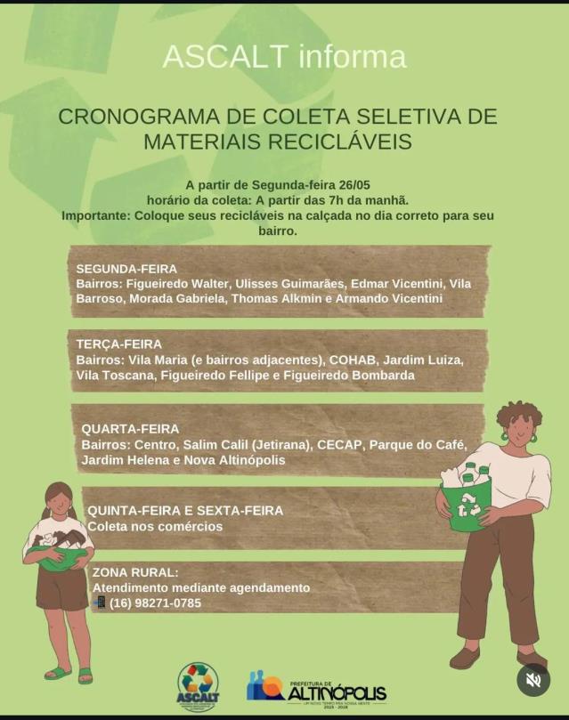 HORÁRIOS DA COLETA DE LIXO