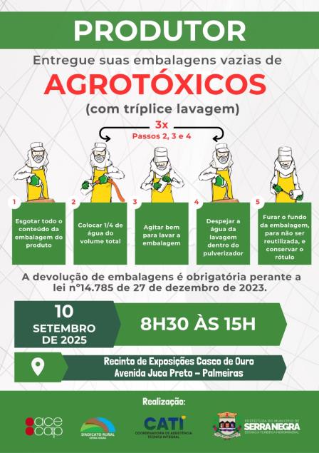 COLETA DE EMBALAGENS DE AGROTÓXICOS ACONTECERÁ EM 10 DE SETEMBRO