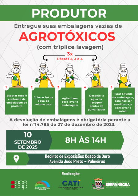 COLETA DE EMBALAGENS DE AGROTÓXICOS ACONTECERÁ EM 10 DE SETEMBRO