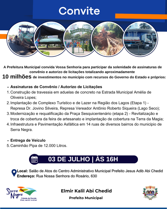 CONVITE | ASSINATURA DE CONVÊNIO E AUTORIZO DE LICITAÇÕES
