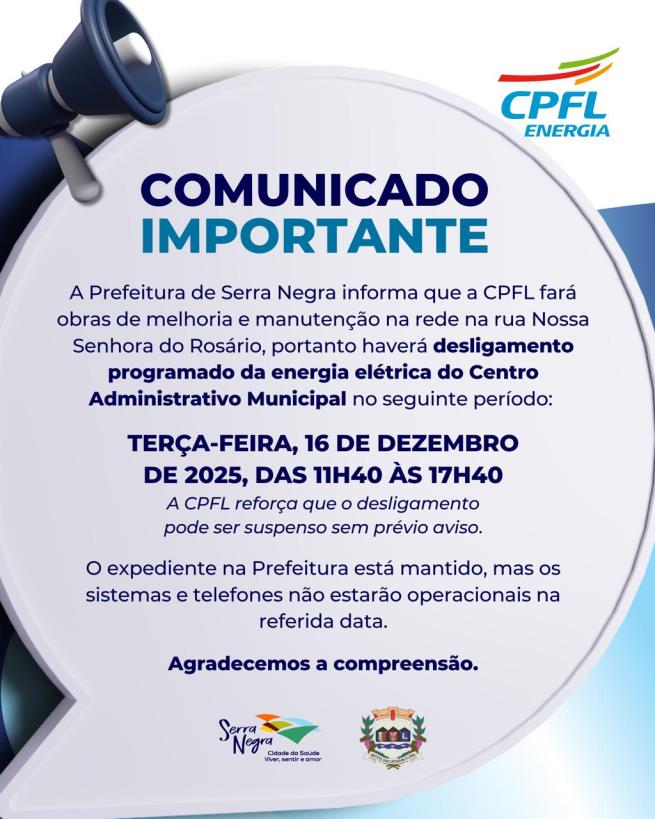 COMUNICADO IMPORTANTE - desligamento programado de energia