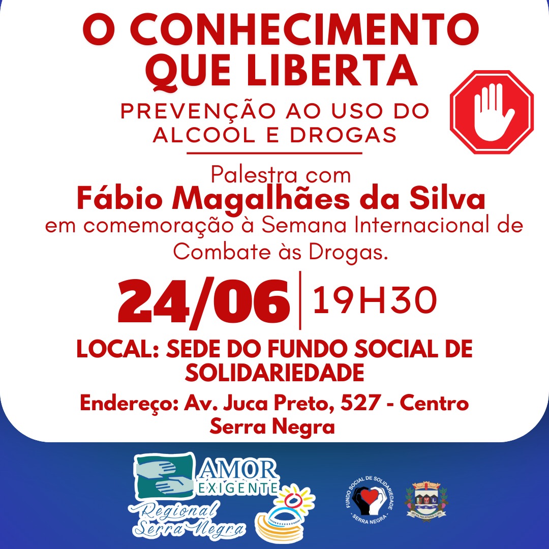 PARTICIPE DA PALESTRA: PREVENÇÃO AO USO DE ÁLCOOL E DROGAS