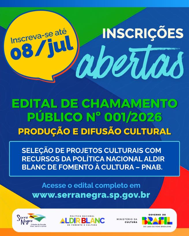 Edital de Chamamento Público nº 001/2026 – Produção e Difusão Cultural, referente ao Ciclo II da Política Nacional Aldir Blanc de Fomento à Cultura (PNAB)
