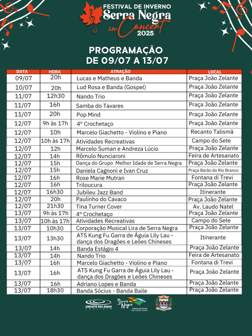❄️ A programação do Festival de Inverno Serra Negra In Concert 2025 está imperdível!