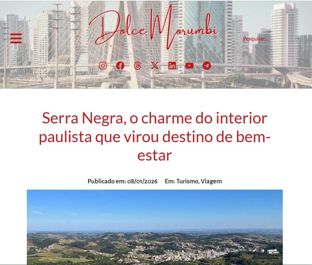 SITE DÁ DESTAQUE A SERRA NEGRA COMO DESTINO TURÍSTICO DE BEM-ESTAR