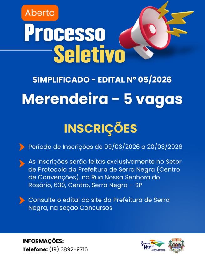 VAGAS PARA MERENDEIRA - PROCESSO SELETIVO SIMPLIFICADO 05/2026