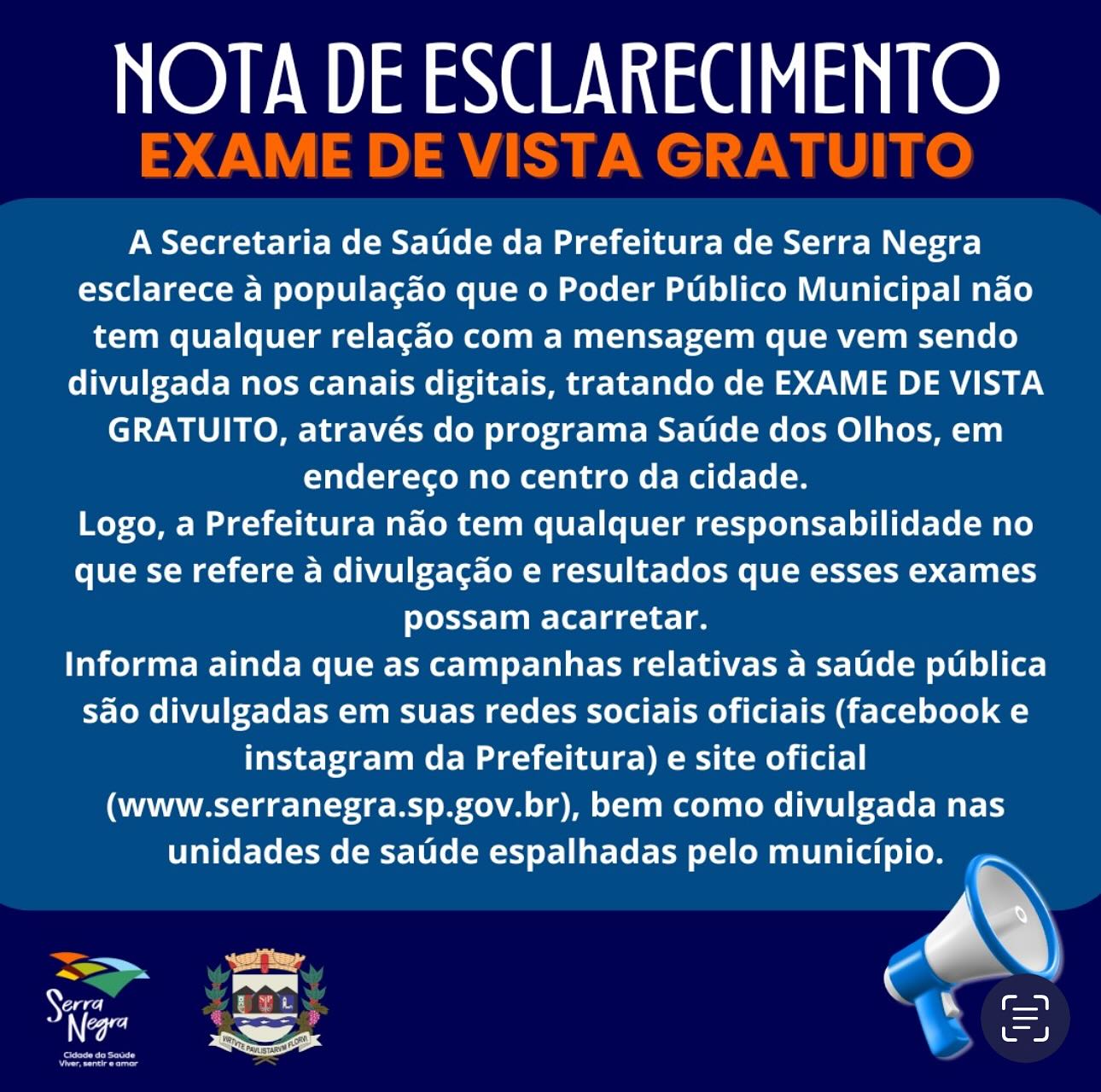 NOTA DE ESCLARECIMENTO | Exame de vista gratuito