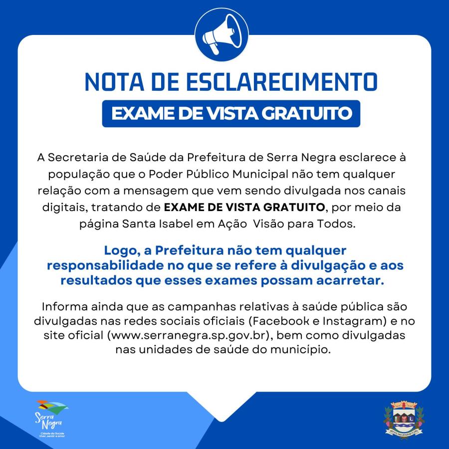 Nota de Esclarecimento - Exame de vista