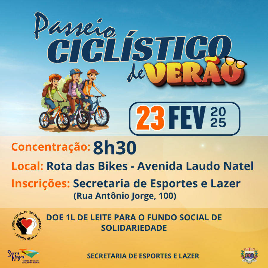 PREFEITURA DE SERRA NEGRA PROMOVERÁ PASSEIO CICLÍSTICO DE VERÃO EM PROL DO FUNDO SOCIAL DE SOLIDARIEDADE